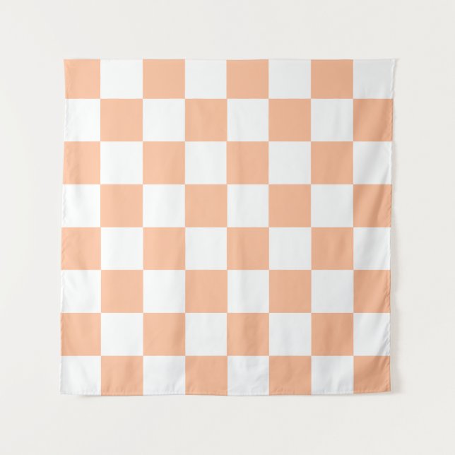 Peach Fuzz Checkered Gingham Pattern Wandteppich (Vorderseite)
