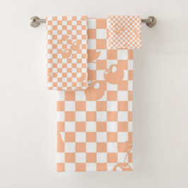 Peach Fuzz Cherry Gingham Pattern Badhandtuch Set