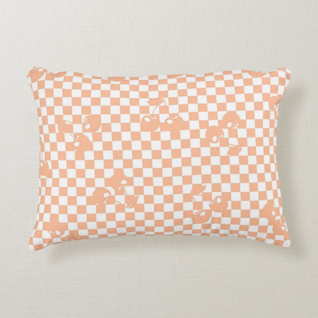 Peach Fuzz Cherry Gingham Pattern Dekokissen (Vorderseite)