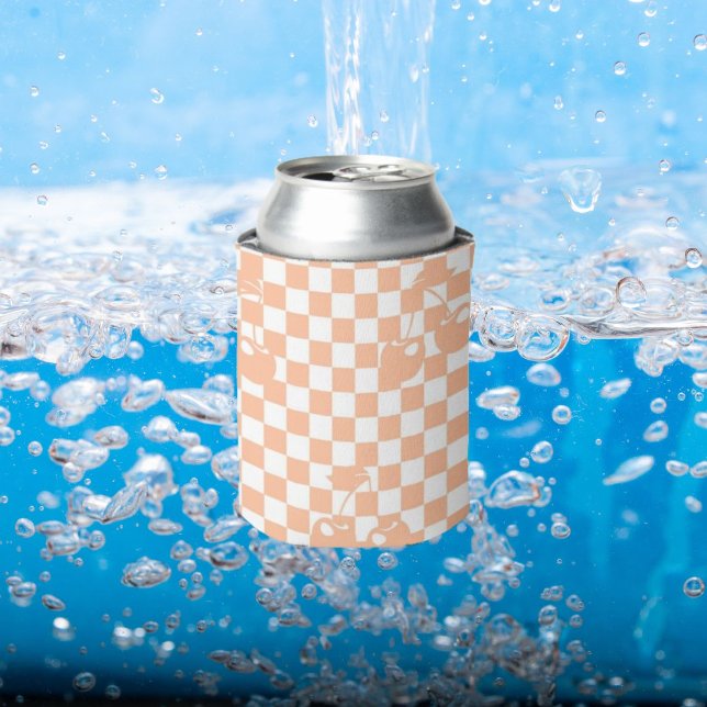 Peach Fuzz Cherry Gingham Pattern Dosenkühler (Peach Fuzz Cherry Gingham Pattern Can Cooler)