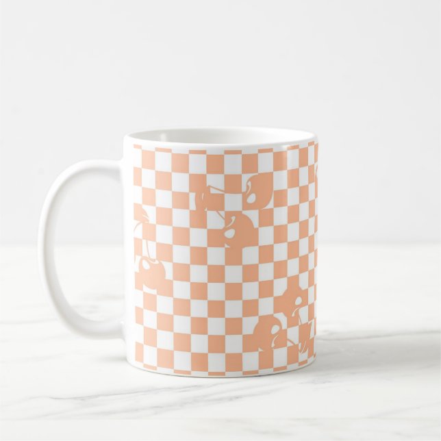 Peach Fuzz Cherry Gingham Pattern Kaffeetasse (Links)