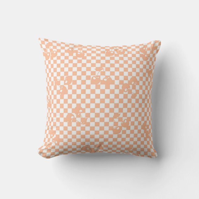 Peach Fuzz Cherry Gingham Pattern Kissen (Vorderseite)