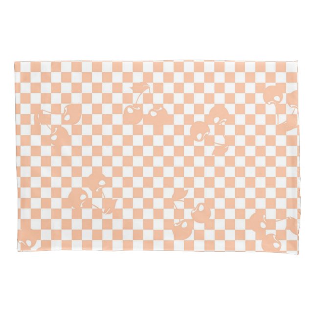Peach Fuzz Cherry Gingham Pattern Kissenbezug (Vorderseite)