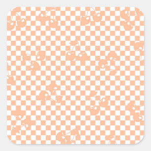 Peach Fuzz Cherry Gingham Pattern Quadratischer Aufkleber