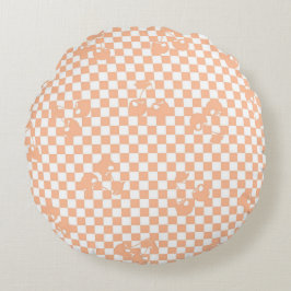 Peach Fuzz Cherry Gingham Pattern Rundes Kissen