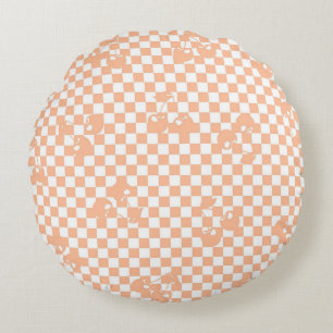 Peach Fuzz Cherry Gingham Pattern Rundes Kissen