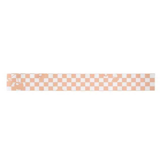 Peach Fuzz Cherry Gingham Pattern Satinband (Vorderseite)