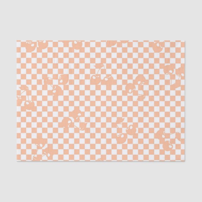 Peach Fuzz Cherry Gingham Pattern Seidenpapier (Vorderseite)
