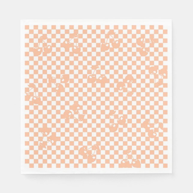 Peach Fuzz Cherry Gingham Pattern Serviette (Vorderseite)