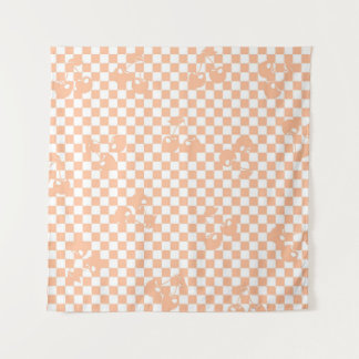 Peach Fuzz Cherry Gingham Pattern Wandteppich
