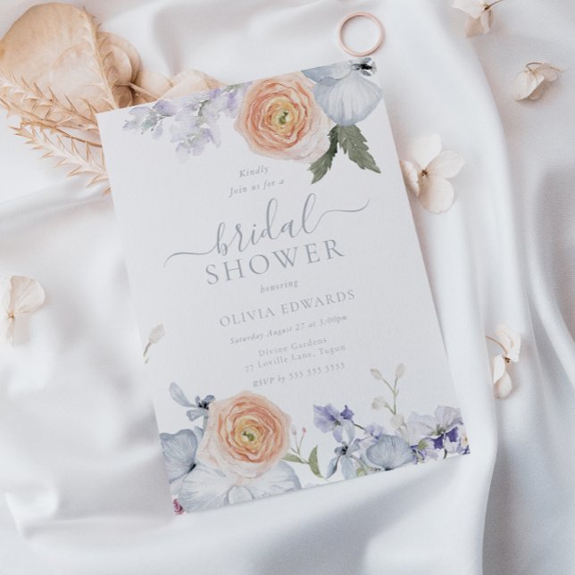 Peach Fuzz Dusty Blue Modern Brautparty Einladung (Von Creator hochgeladen)