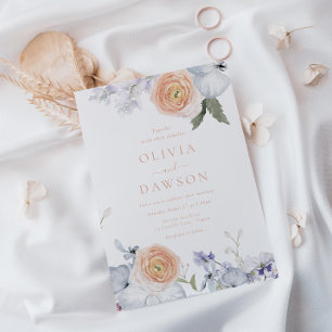 Peach Fuzz Dusty Blue Moderne Elegante Hochzeit Einladung