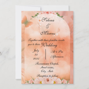 Peach Fuzz Floral Wedding Einladung