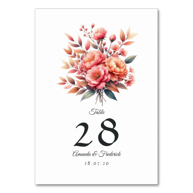 Peach Fuzz Floral Wedding Tischnummer (Vorderseite)