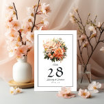 Peach Fuzz Floral Wedding Tischnummer<br><div class="desc">Farbe des Jahres 2024 peach fuzz Blumen Hochzeitskarte Tischnummer.</div>