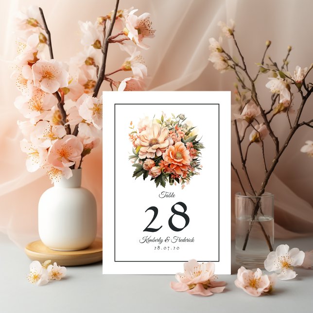 Peach Fuzz Floral Wedding Tischnummer (Peach Fuzz Wedding)