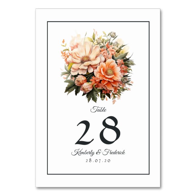 Peach Fuzz Floral Wedding Tischnummer (Vorderseite)