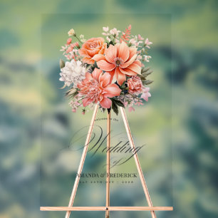 Peach Fuzz Floral Wedding Welcome Acrylschild