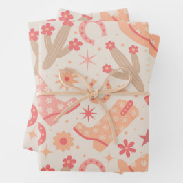 Peach Fuzz Groovy Cowgirl Stiefel und Hüte Geschenkpapier Set