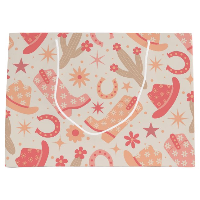 Peach Fuzz Groovy Cowgirl Stiefel und Hüte Große Geschenktüte (Vorderseite)