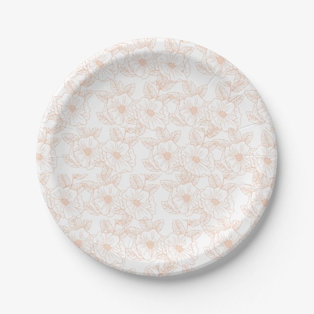 Peach Fuzz Minimalistisch Trendy Color Blume Muste Pappteller (Vorderseite)