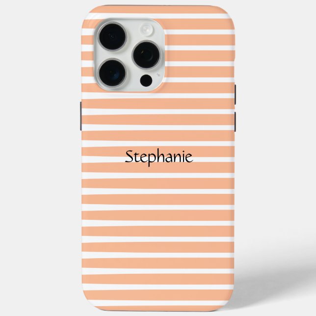 Peach Fuzz Monogram Individuelle Name Stripes 2024 Case-Mate iPhone Hülle (Rückseite)