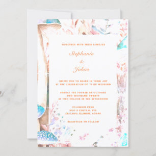 Peach Fuzz Mushroom Abstrakt Boho Woodland Wedding Einladung