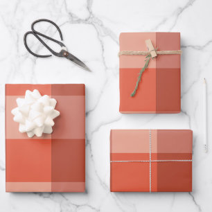 Peach Fuzz Orange Checkerboard-Muster Geschenkpapier Set