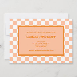 Peach Fuzz Orange Checkered Gingham Pattern Einladung