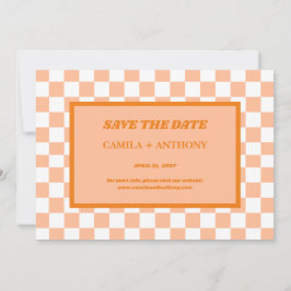 Peach Fuzz Orange Checkered Gingham Pattern Save The Date