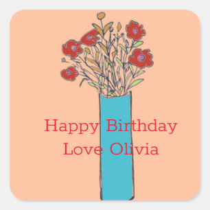 Peach Fuzz & Original Quirky Blume Quadratischer Aufkleber