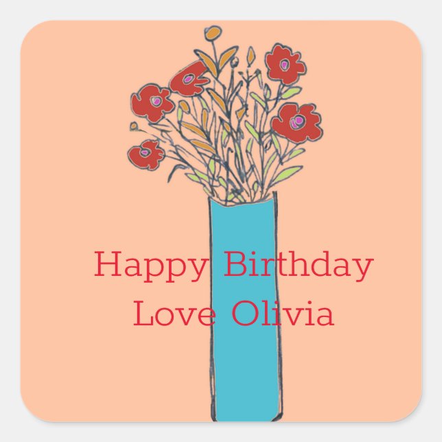 Peach Fuzz & Original Quirky Blume Quadratischer Aufkleber (Vorderseite)