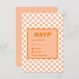 Peach Fuzz Red Checkered Gingham Pattern RSVP Karte