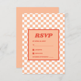 Peach Fuzz Red Checkered Gingham Pattern RSVP Karte