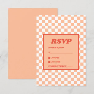 Peach Fuzz Red Checkered Gingham Pattern RSVP Karte