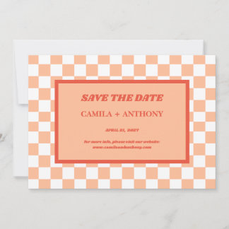 Peach Fuzz Red Checkered Gingham Pattern Save The Date