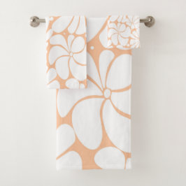 Peach Fuzz Retro 70er White Blume Grafikdesign Badhandtuch Set