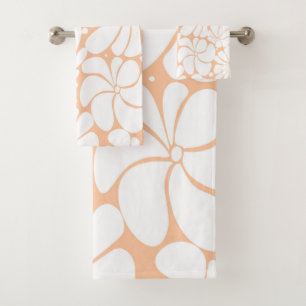 Peach Fuzz Retro 70er White Blume Grafikdesign Badhandtuch Set