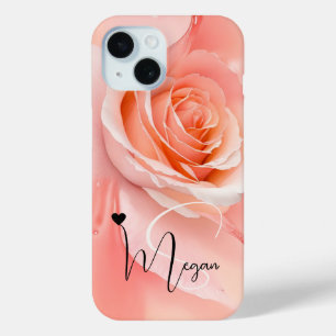 Peach Fuzz Rose Background Monogram Name Heart Case-Mate iPhone Hülle