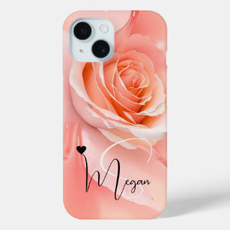 Peach Fuzz Rose Background Monogram Name Heart Case-Mate iPhone Hülle