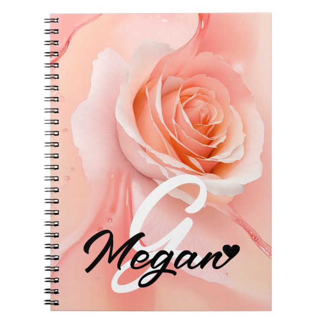 Peach Fuzz Rose Background Monogram Name Heart Notizblock (Vorderseite)