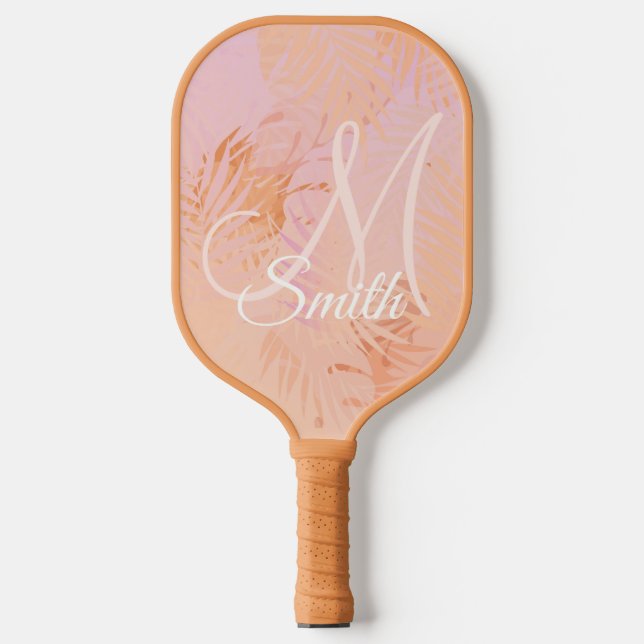 Peach Fuzz Tropical Blätter Personalisierte Gesche Pickleball Schläger (Vorderseite)