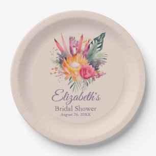 Peach Fuzz Tropical Blume Brautparty Pappteller