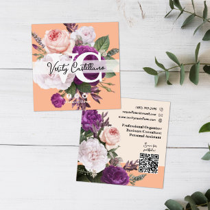 Peach Fuzz Vintage Rose Floral Simple Personal Quadratische Visitenkarte
