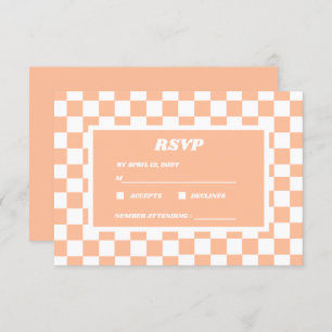 Peach Fuzz White Checkered Gingham Pattern RSVP Karte