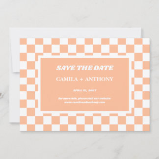 Peach Fuzz White Checkered Gingham Pattern Save The Date