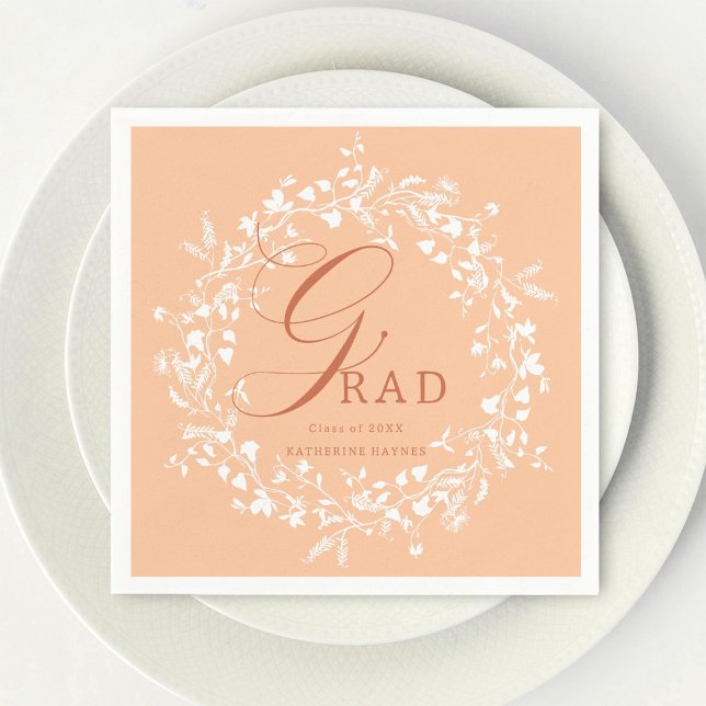 Peach Fuzz White Wildblume Wreath Abschluss Serviette (Von Creator hochgeladen)