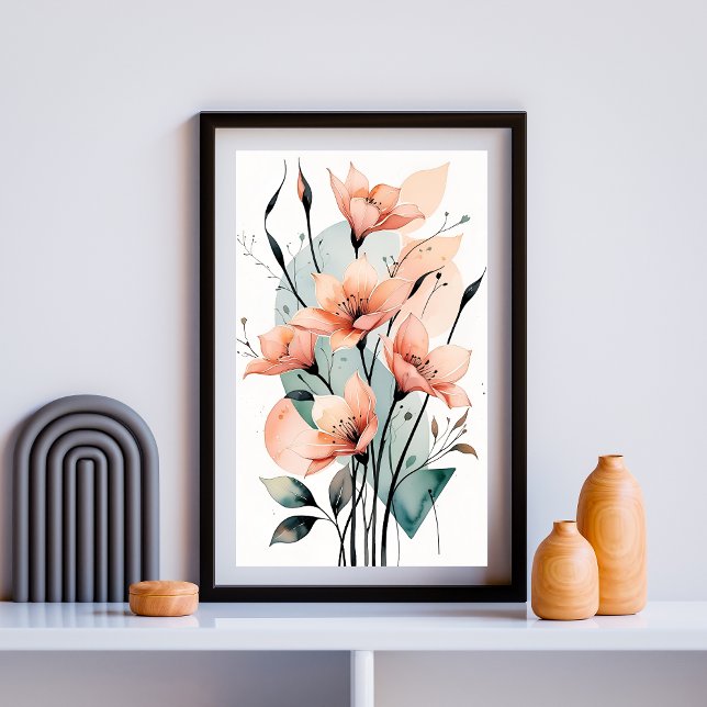 Peach Garden Wasserfarbe Blüte Poster (Von Creator hochgeladen)