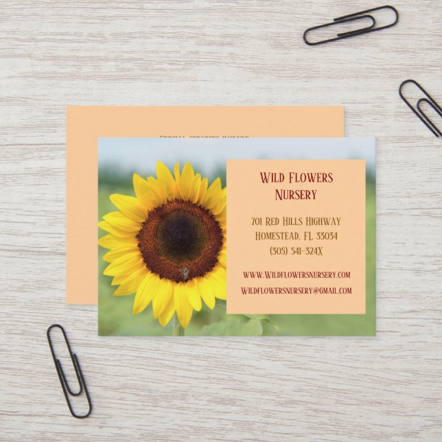 Peach Gardener Landscaper Florist Sonnenblume Visitenkarte (Vorderseite/Rückseite Beispiel)
