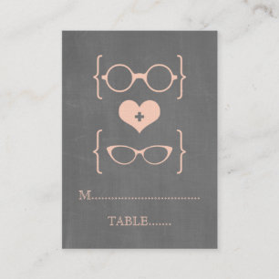 Peach Geeky Glasses Chalkboard Platzkarten